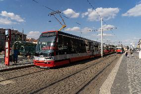 Tram station Hradcanska, Prague, tram, station