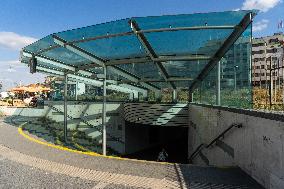 Entrance to the vestibule of metro station Hradcanska, entrance, Prague, metro