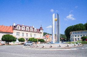 Luhanka travel agency office, roundabout with fountain, Luhacovice Spa