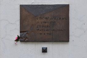 memorial plaque to Stanislav Valehrach, victim of Czechoslovak armed forces in August 1969, Brno
