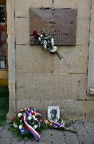 memorial plaque to Danuse Muzikarova, victim of Czechoslovak armed forces in August 1969, Brno