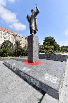 Soviet Marshal Konev's statue doused with red colour