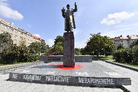 Soviet Marshal Konev's statue doused with red colour