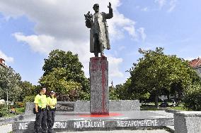 Soviet Marshal Konev's statue doused with red colour