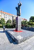 Soviet Marshal Konev's statue doused with red colour