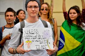 protest against tree felling in Amazon rain forests outside Embassy of Brazil in Prague