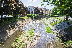 Olsava river on Tillich Square, Bojkovice