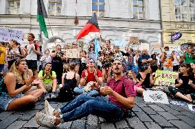 protest against tree felling in Amazon rain forests outside Embassy of Brazil in Prague