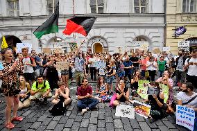 protest against tree felling in Amazon rain forests outside Embassy of Brazil in Prague