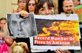 protest against tree felling in Amazon rain forests outside Embassy of Brazil in Prague