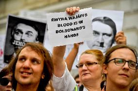 protest against tree felling in Amazon rain forests outside Embassy of Brazil in Prague