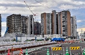 Olympic Village in Tokyo under construction