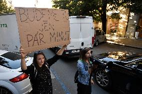 Extinction Rebellion movement are blocking Parizska Street in Prague