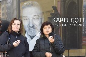 pious place to singer Karel Gott's death in a shop window of Supraphon audio storage seller