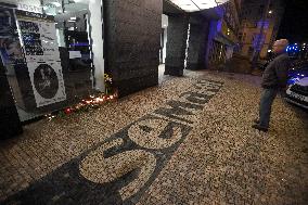 pious place to singer Karel Gott's death is seen in front of the Semafor theatre