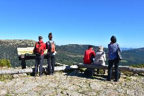 Hiking in Krkonose Mountains, view point, tourist