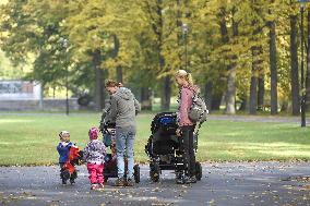 Autumn in Czech Republic, mother, children, child, family, baby carriage