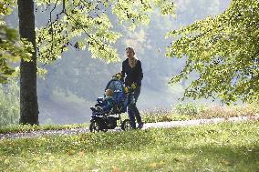 Autumn in Czech Republic, mother, children, child, family, baby carriage