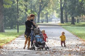 Autumn in Czech Republic, mother, children, child, family, baby carriage