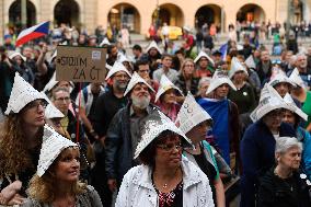 Idealists organisation demonstrates in support of public media, especially Czech Television (CT) in Prague