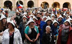 Idealists organisation demonstrates in support of public media, especially Czech Television (CT) in Prague