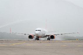 air carrier SkyUp Airlines launches flights from Pardubice, Czech Republic, to Kiev, Ukraine, Boeing 737-800 airliner, plane