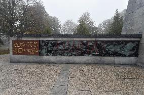 Red Army monument splashed with red colour