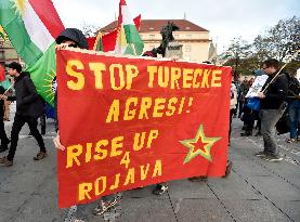 another protest against Turkish invasion of Syria held in Prague