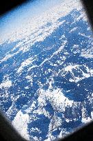 window, view, aerial, plane, airoplane, Italian, Alps, snow, peaks