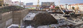 building site, development project Viktoria Zizkov Center, FC Viktoria Zizkov soccer stadium