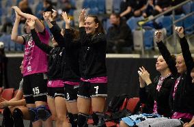 Slovenian players celebrate a goal