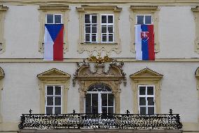 Czech and Slovak state flags on Valtice Chateau