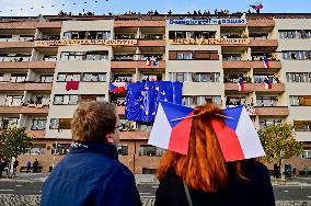 demonstration for Justice Minister Marie Benesova's resignation and against PM Andrej Babis in Prague's Letna plain, EU and Czech flags