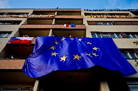 demonstration for Justice Minister Marie Benesova's resignation and against PM Andrej Babis in Prague's Letna plain, EU and Czech flags
