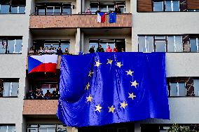 demonstration for Justice Minister Marie Benesova's resignation and against PM Andrej Babis in Prague's Letna plain, EU and Czech flags