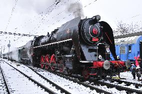 Steam locomotive Skoda 475.179 nickname Slechticna (Noblewoman), Smichov railway station