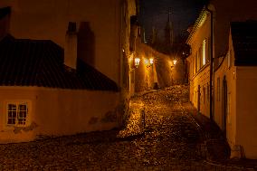 Prague, street, Novy Svet, city, town, building, night