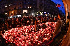 the Velvet Revolution memorial, Narodni Street, candles