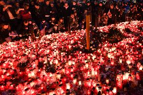 the Velvet Revolution memorial, Narodni Street, candles