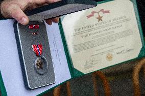 The U.S. Bronze Star medal on Czech military dog handler Tomas Prochazka