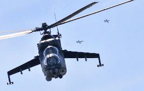 Ample Strike 2019, soldiers, Mil Mi-24/35 helicopter, L-159A Alca fighter