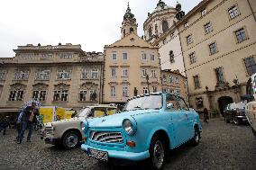 Historical vehicles made in East Germany, Trabant, Malostranske namesti square in Prague