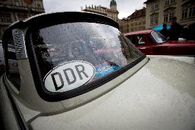 Historical vehicles Trabant DDR, made in East Germany, Malostranske namesti square in Prague
