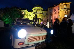 German Embassy in Prague, car Trabant, German reunification anniversary