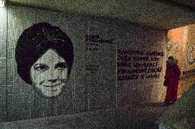 Vlasta Chramostova portrait custom graffiti, mural art