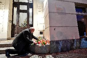 A plaque commemorating the late Czech dissident, playwright and first post communist president Vaclav Havel