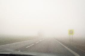 thick, heavy, dense fog, winter, European route E55