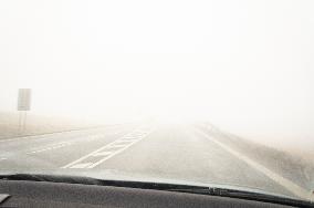 thick, heavy, dense fog, winter, European route E55