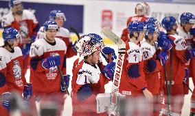 Dejected Czech Republic players line up after they lost the match