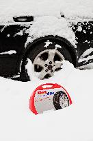 car, snow chains, tire, weather, winter, transportation, automobile